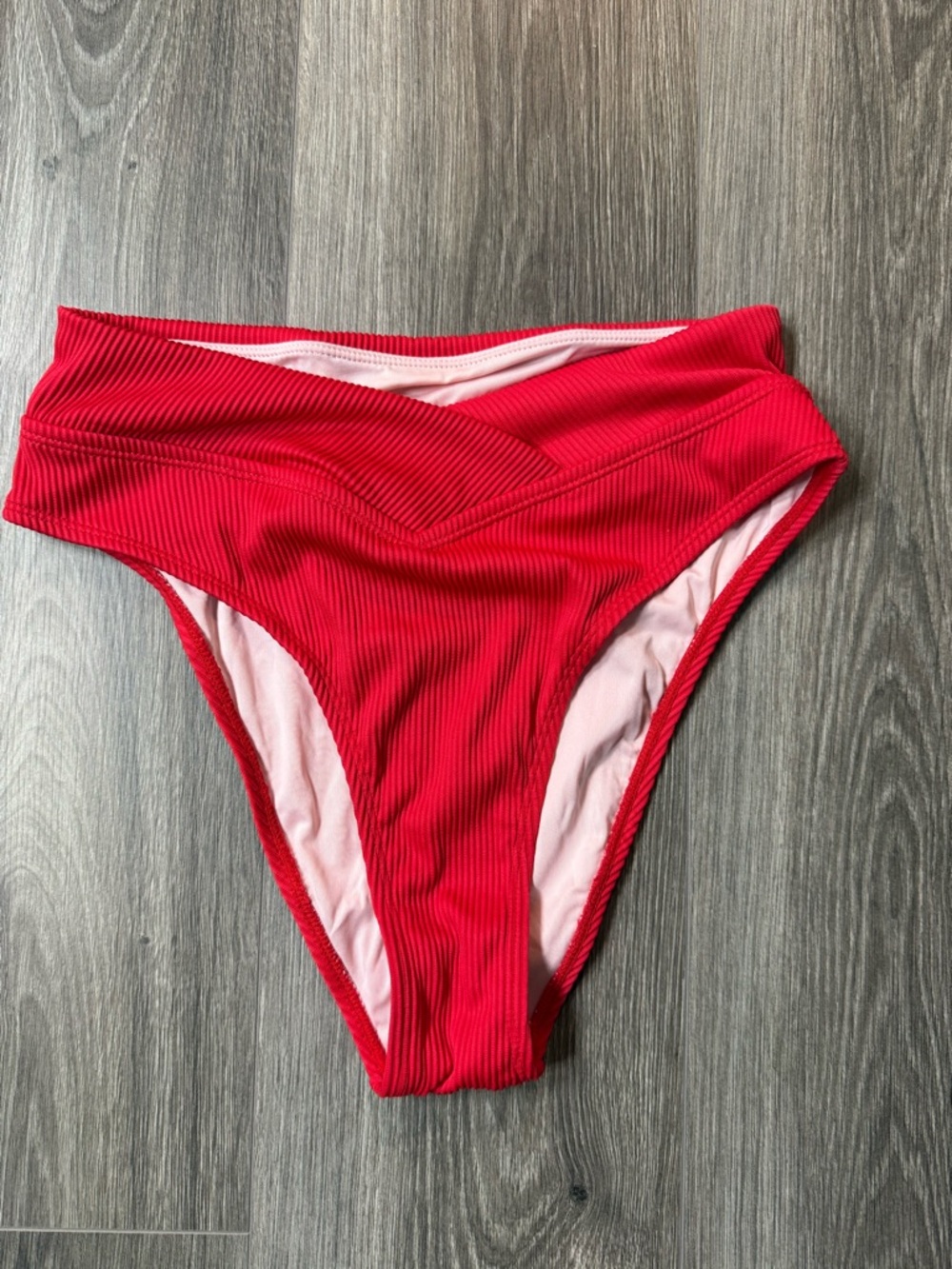 Cupshe Women’s High Leg Cut Red Bikini Bottom Medium V Front NWT